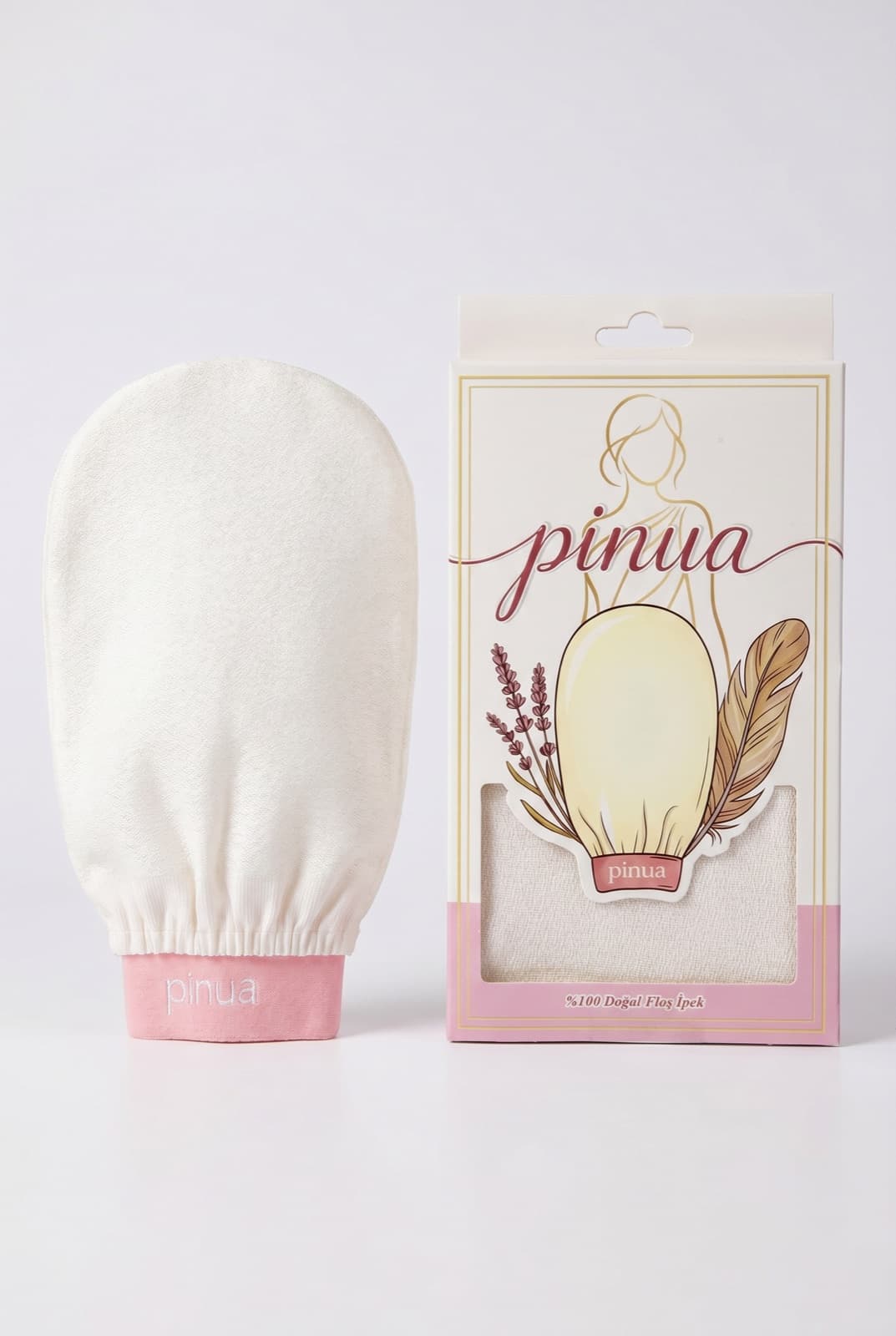 Pinua %100 doğal floş ipek banyo kesesi ve kutusu